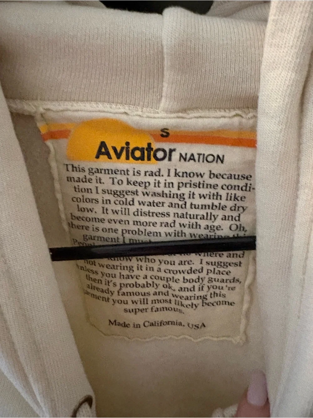 Aviator Nation Cream Hoodie with Yellow and Orange Stripe Accent - Picture 2 of 4